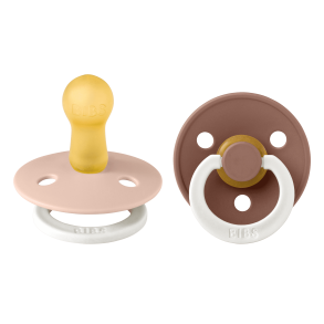 2-pack BIBS Colour rund sut str. 2 i latex. Blush GLOW/Woodchuck GLOW