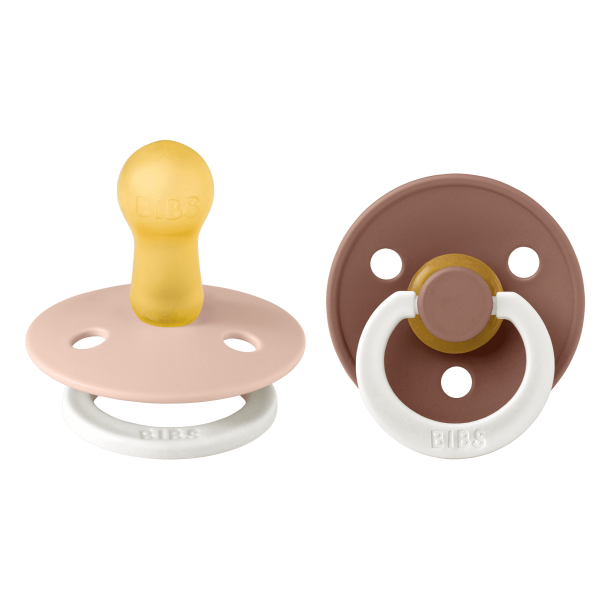 2-pack BIBS Colour rund sut str. 2 i latex. Blush GLOW/Woodchuck GLOW