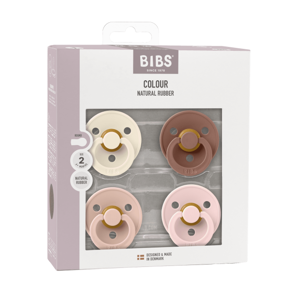 4-pack BIBS Colour rund sut str. 2 i latex. Ivory/Blush/Woodchuck/Blossom