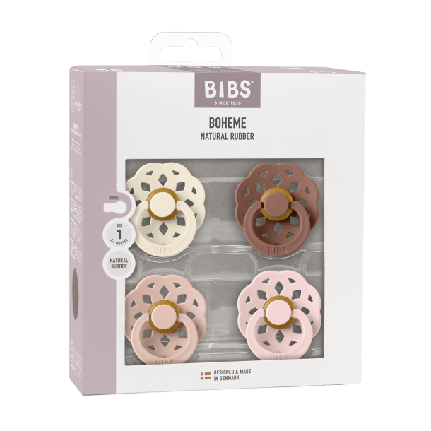 4-pack BIBS Boheme rund sut str. 1 i latex. Ivory/Blush/Woodchuck/Blossom