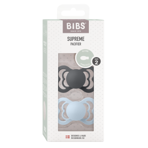 2-pack BIBS Supreme symmetrisk sut str. 2 silicone. Iron/Baby Blue