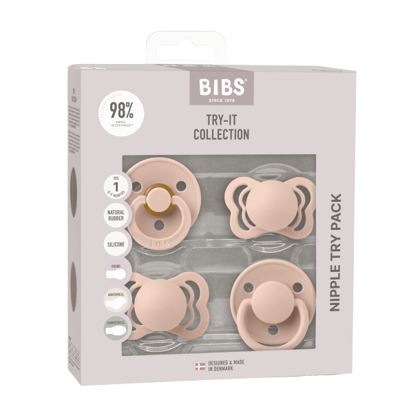 BIBS startpakke til nyfdte.  Try-it collection Str.1 i farven Blush